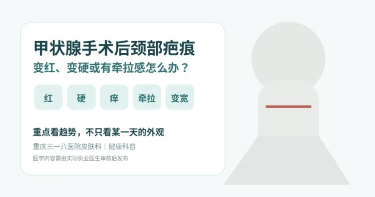 甲状腺手术后颈部疤痕变红、变硬和牵拉感的健康科普示意图