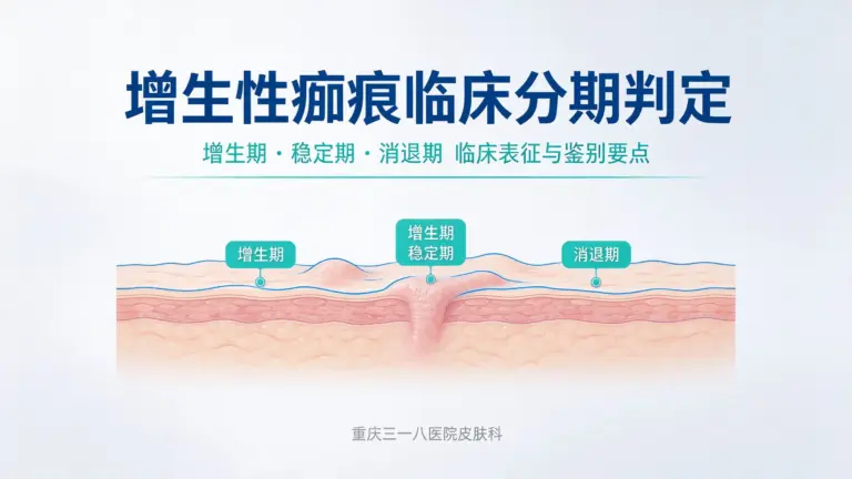 增生性瘢痕临床分期判定，增生期稳定期消退期临床表征与鉴别要点科普图
