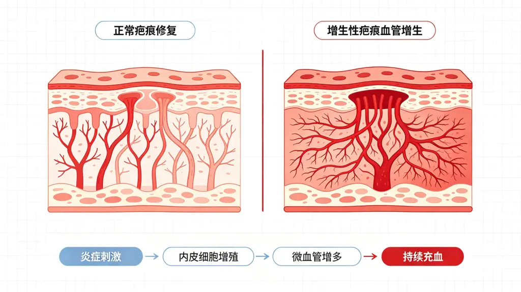 增生性疤痕血管异常增生与正常疤痕愈合对比示意图