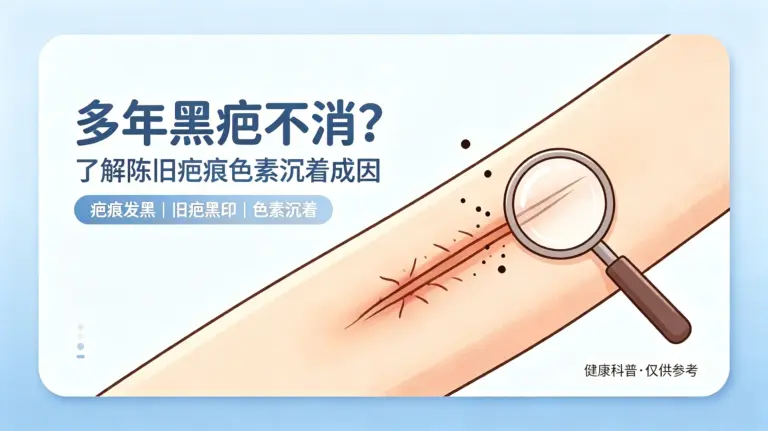 陈旧疤痕色素沉着也就是多年不消的黑疤，和损伤深度、炎症、日晒、个人体质相关，需要建立现实改善预期