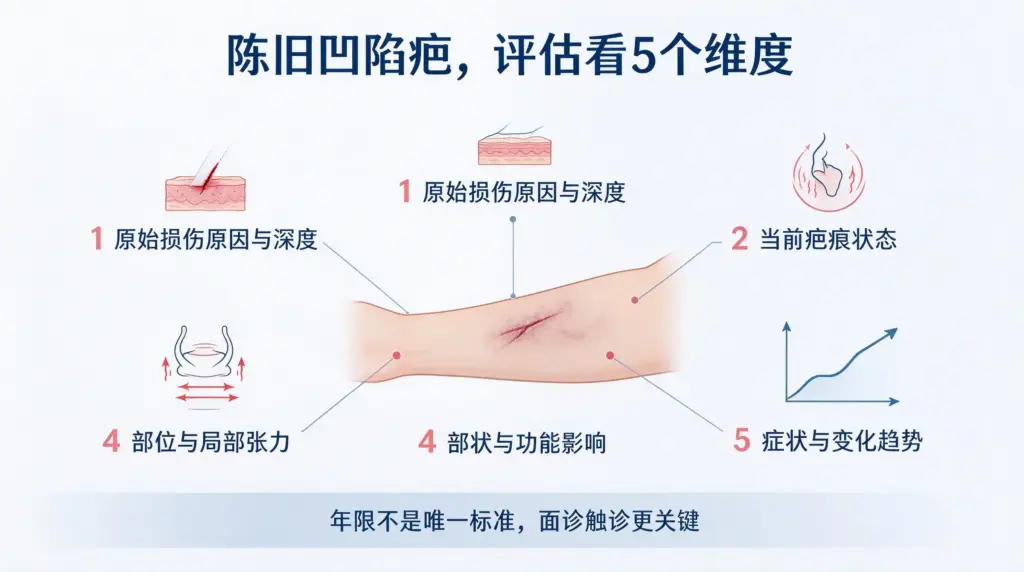 陈旧摔伤凹陷疤痕评估5个维度,不只看疤痕年限