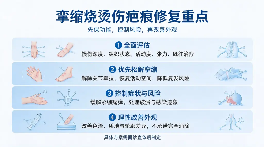 挛缩烧烫伤疤痕修复重点,功能优先于外观改善