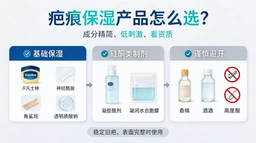 陈旧疤痕保湿护肤品挑选，优先精简成分、认准械字号硅酮制剂
