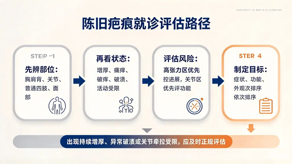 陈旧疤痕面诊前需要准备的信息清单示意图