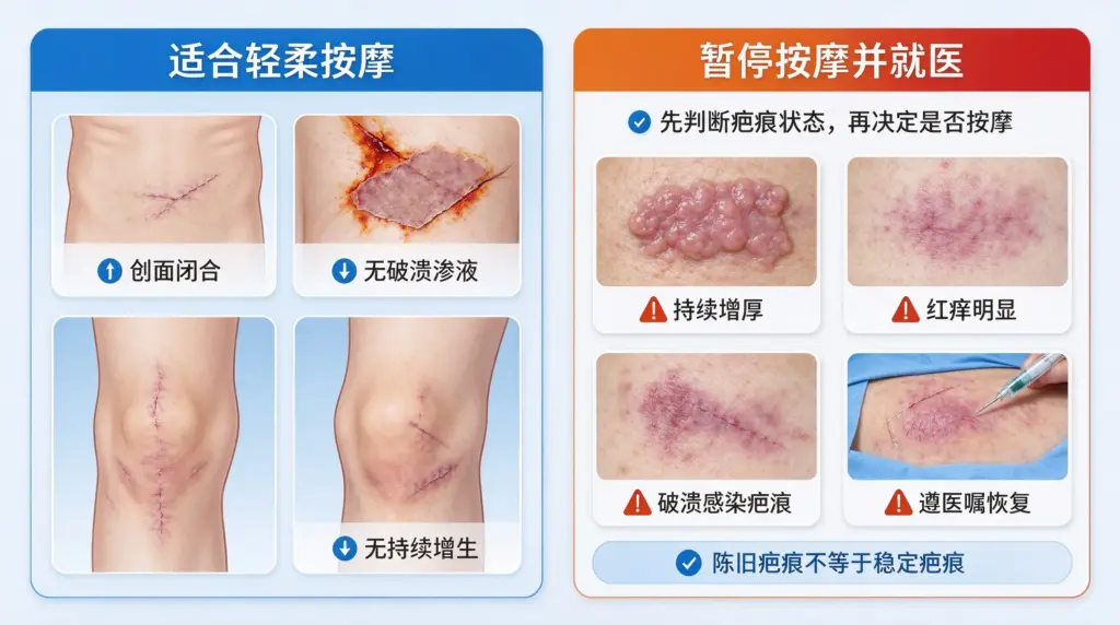 陈旧疤痕适合按摩与禁忌类型图