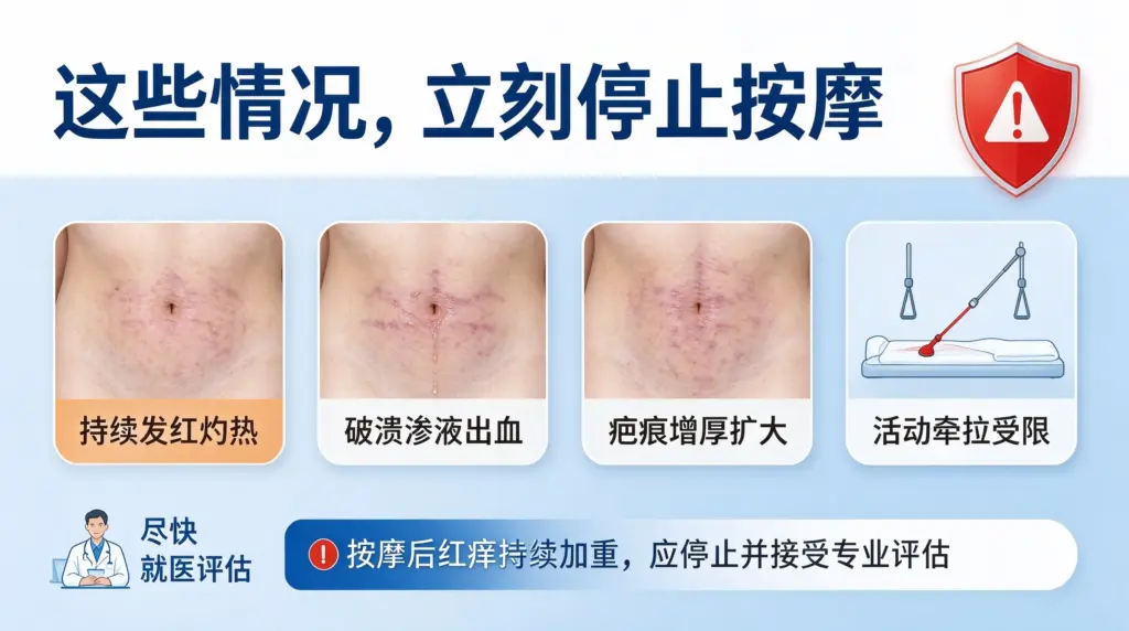 陈旧疤痕按摩禁忌与就医提示图