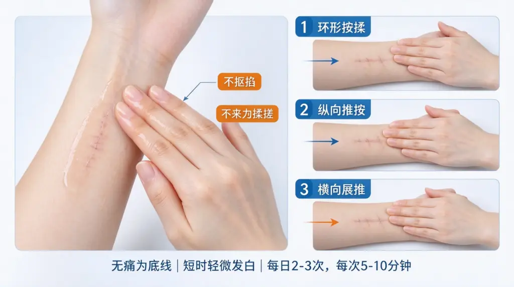 陈旧疤痕规范轻柔按摩手法图