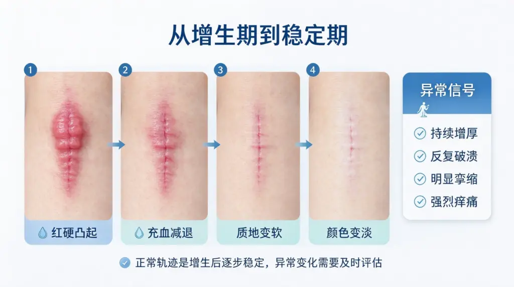 手术伤口愈合三阶段：炎症期、增生期、重塑稳定期